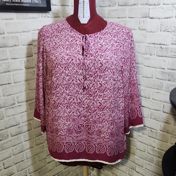 Lucy & Laurel SZ 1X Pink Paisley Blouse - Picture 1 of 10